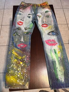 Levi's Hand-Painted Straight Leg Jeans - Multicolor Faces